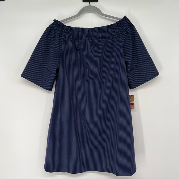 NWT RACHEL Rachel Roy Women's Smocked Off-The-Shoulder Dress Pin Stripe - Picture 2 of 8